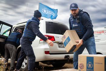 Emergency food supplies are distributed in Kryvorizhzhia, in the Donetsk region of Ukraine. 