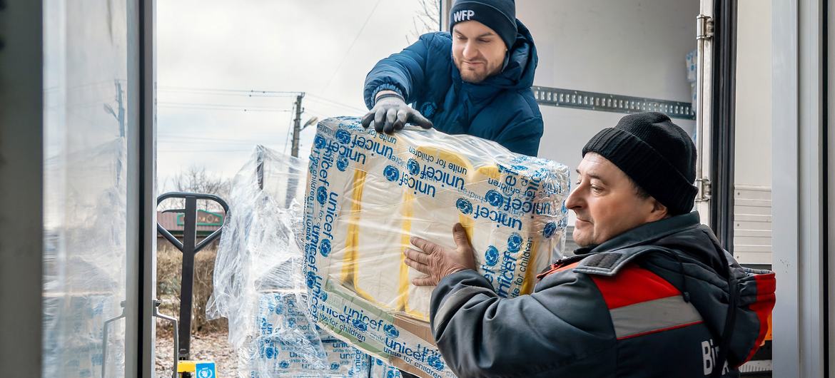 UNICEF supplies arrive in Shevchenkove village, Kharkiv region, Ukraine (January 2025)