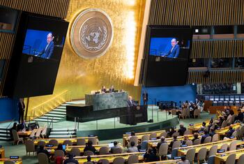 UN Secretary-General António Guterres delivers a speech at the United Nations General Assembly, addressing the assembly on the work of the organization and his priorities for 2026.