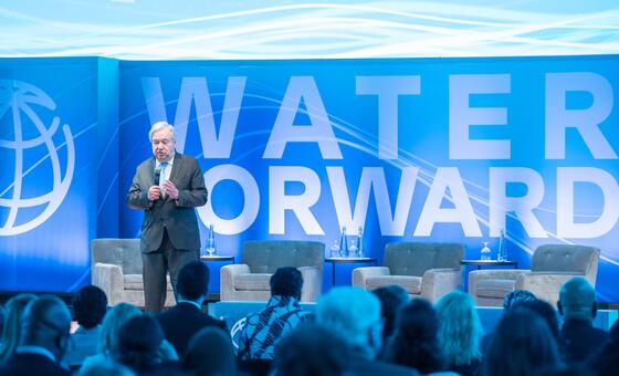 联合国秘书长安东尼奥·古特雷斯在华盛顿特区举行的国际货币基金组织/世界银行集团春季会议上，就“水资源展望”活动发表讲话。