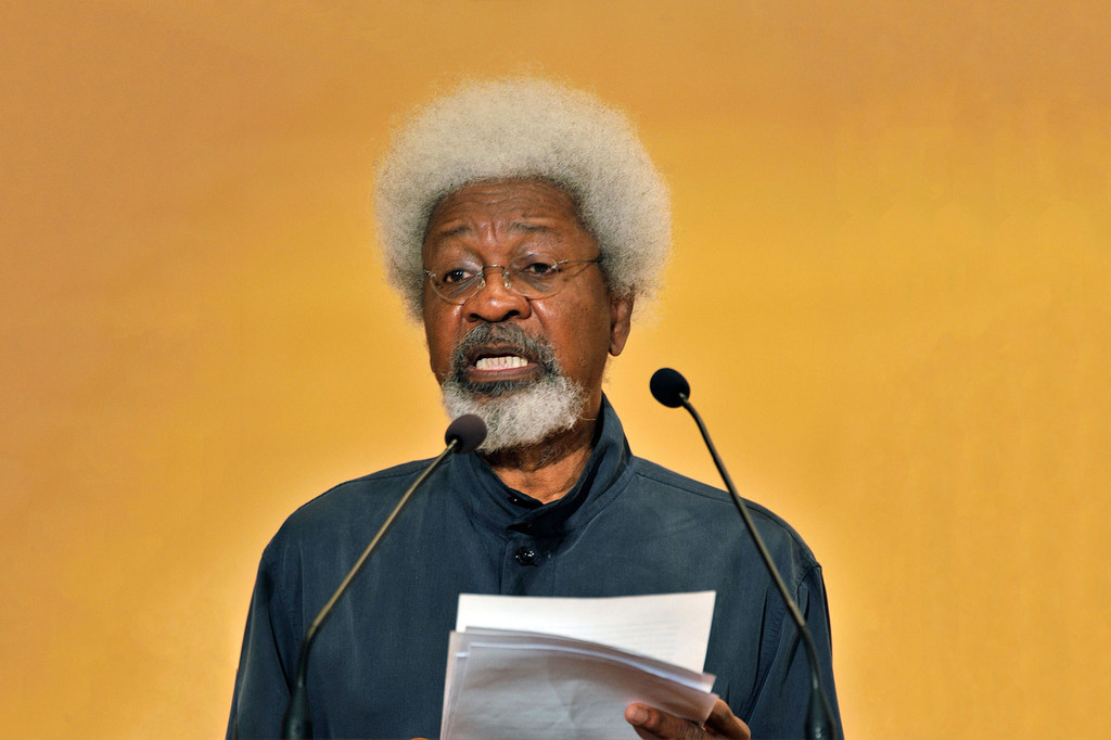 Wole Soyinka speaks during a series of lectures marking the 60th anniversary of the adoption of the Universal Declaration of Human Rights in 2008. (file)