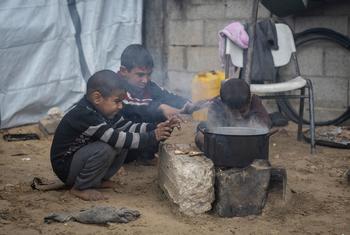 Niños palestinos desplazados en Gaza. (Feb 2025)