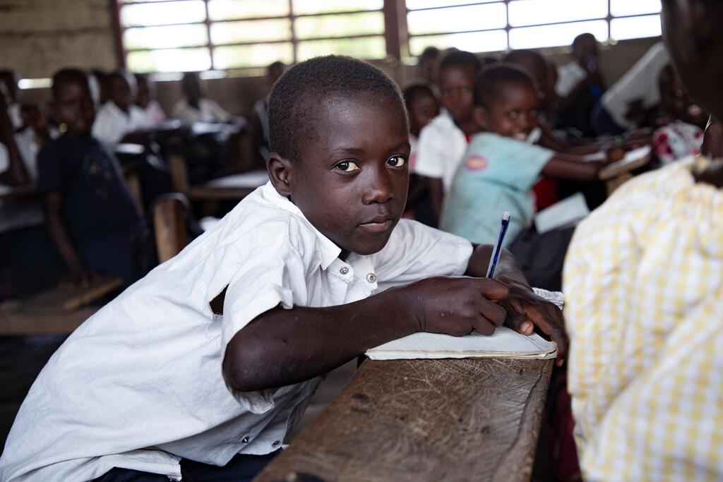 Shadrac Anyazaka in his classroom in Ituri Province, Democratic Republic of the Congo.