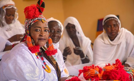 Mouna Awata (left) is the president of the Women’s Peace Hut (Case de la Paix) in Gao, Mali, and mediates with armed groups to resolve conflicts. 