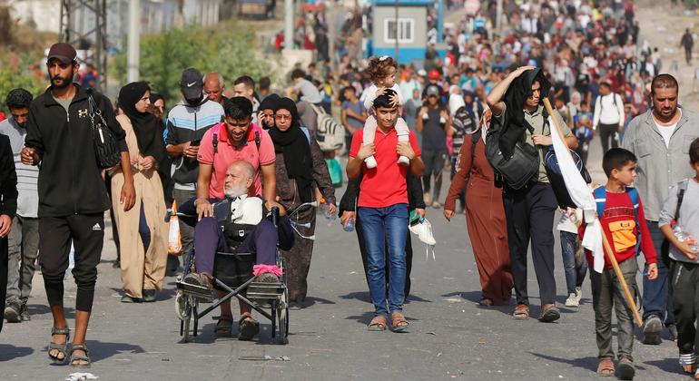 Palestinians flee northern Gaza.