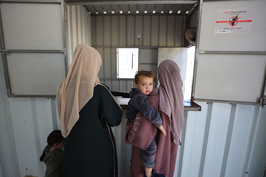 Healthcare for displaced families Al Awda facility, Gaza (file, May 2025)