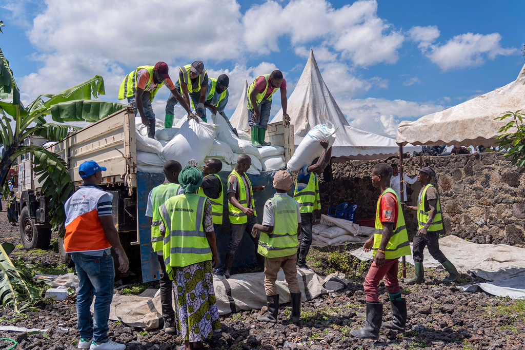 Food assistance is delivered to displaced people in Goma in the eastern Democratic Republic of the Congo.