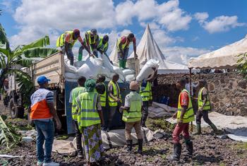 Food assistance is delivered to displaced people in Goma in the eastern Democratic Republic of the Congo.