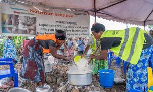 Emergency food assistance is provided to displaced people in Goma in the eastern DR Congo.