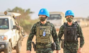 Thai engineers serving with UNMISS repair and rehabilitate existing infrastructure such as roads and bridges, among other duties. Pictured here, Lt. Col. Kaisin Sasunee (foreground), the current Commander of the Thai Horizontal Military Engineering Company (HMEC), is on patrol. 