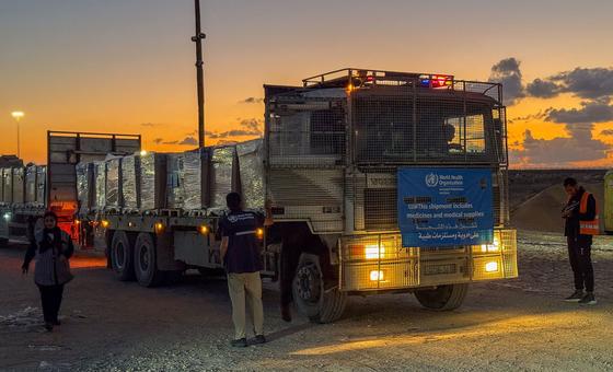 A truck carrying aid passes through the Kerem Shalom crossing into Gaza.