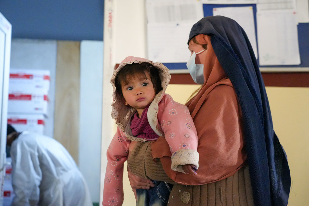 A mother and child attend a nutrition clinic in Kabul, the capital of Afghanistan.