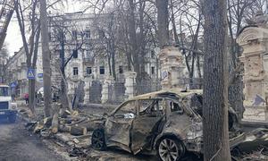 Aftermath of a Russian airstrike in Sumy city, Ukraine. (April 2025 photograph)