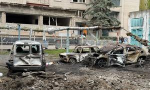 The aftermath of a strike in Dnipro, Ukraine, in April 2025.