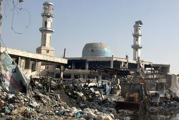 Una mezquita de la ciudad de Gaza en ruinas.