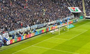 The Sustainable Development Goals are promoted on hoardings at Gamba Osaka's stadium.