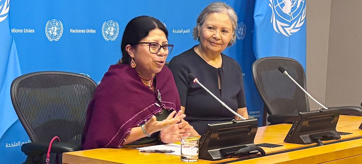 Mirian Masaquiza Jerez, a UN Social Affairs Officer, and Brenda Reynolds, a recipient of the 2025 United Nations Nelson Rolihlahla Mandela Prize ), brief Indigenous youth visiting UN Headquarters in New York. Mirian Masaquiza Jerez, a UN Social Affairs Officer, and Brenda Reynolds, a recipient of the 2025 United Nations Nelson Rolihlahla Mandela Prize ), brief Indigenous youth visiting UN Headquarters in New York.