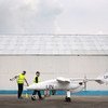 Un vehículo aéreo no tripulado o dron se prepara para volar en la ciudad de Goma, en la República Democrática del Congo.