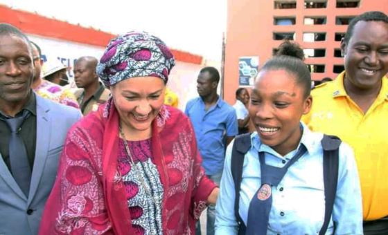 Selina Apollon (right) meets the UN Deputy Secretary-General, Amina Mohammed.