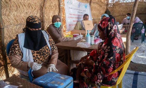 A woman who fled violence in Sudan's Kordofan region receives treatment at a UN-supported clinic.
