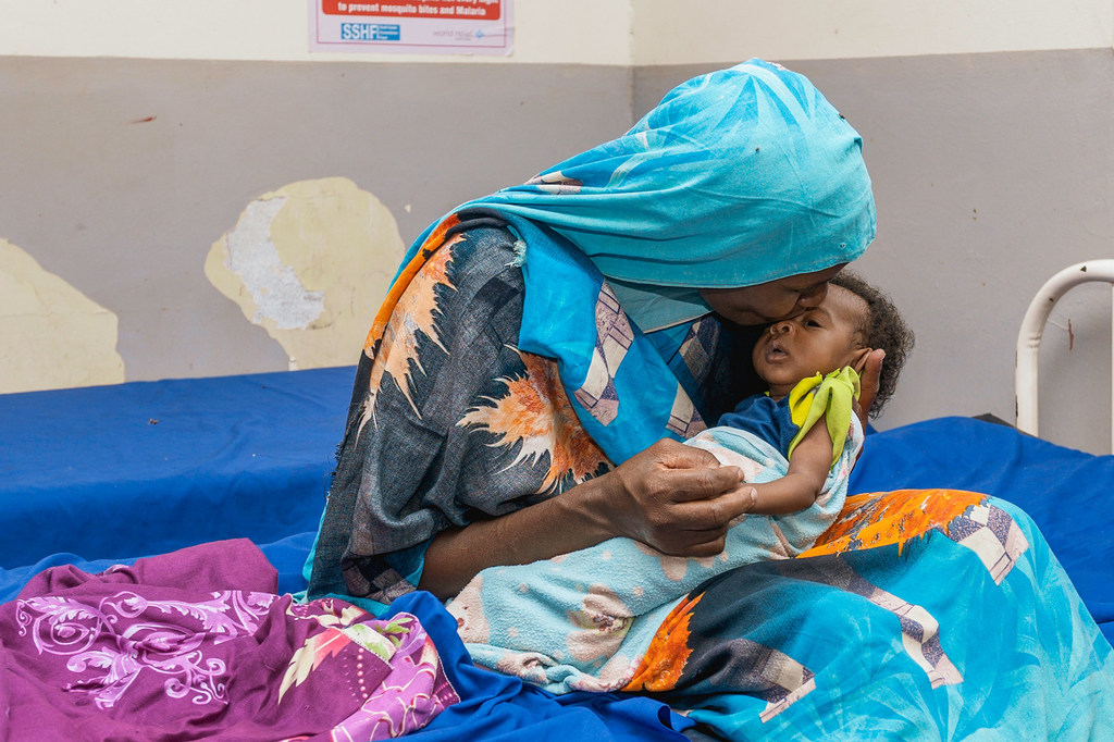 A newborn child at a nutrition centre in Bentiu, South Sudan.