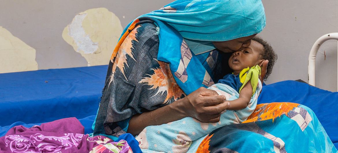 A newborn child at a nutrition centre in Bentiu, South Sudan.