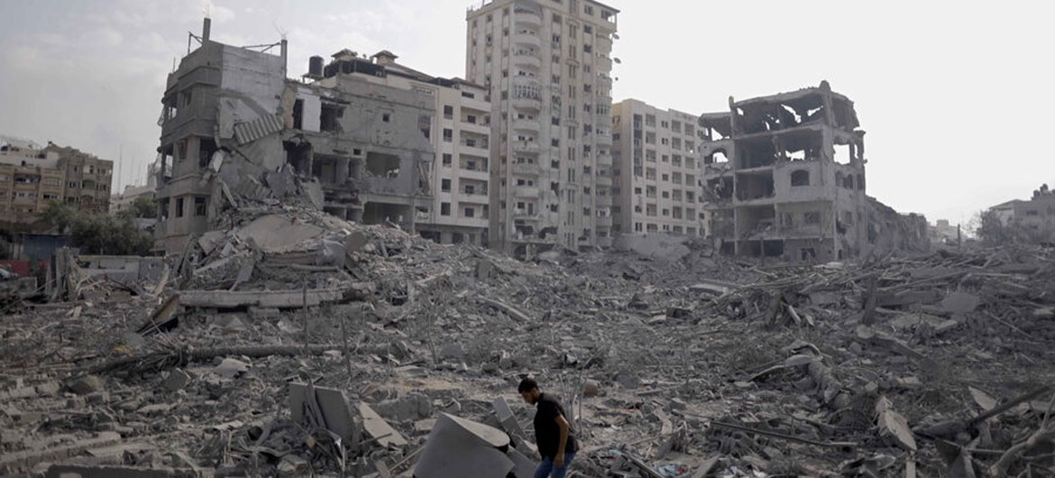 Destroyed buildings in Abu Al-Kass, Gaza.