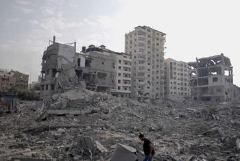 Destroyed buildings in Abu Al-Kass, Gaza.