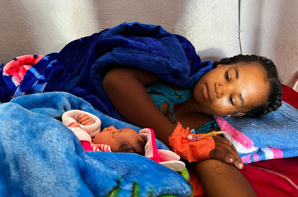 A mother in Madagascar rests with her newborn at a hospital in the south of the country.