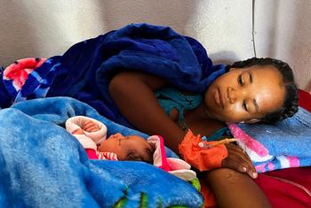 A mother in Madagascar rests with her newborn at a hospital in the south of the country.
