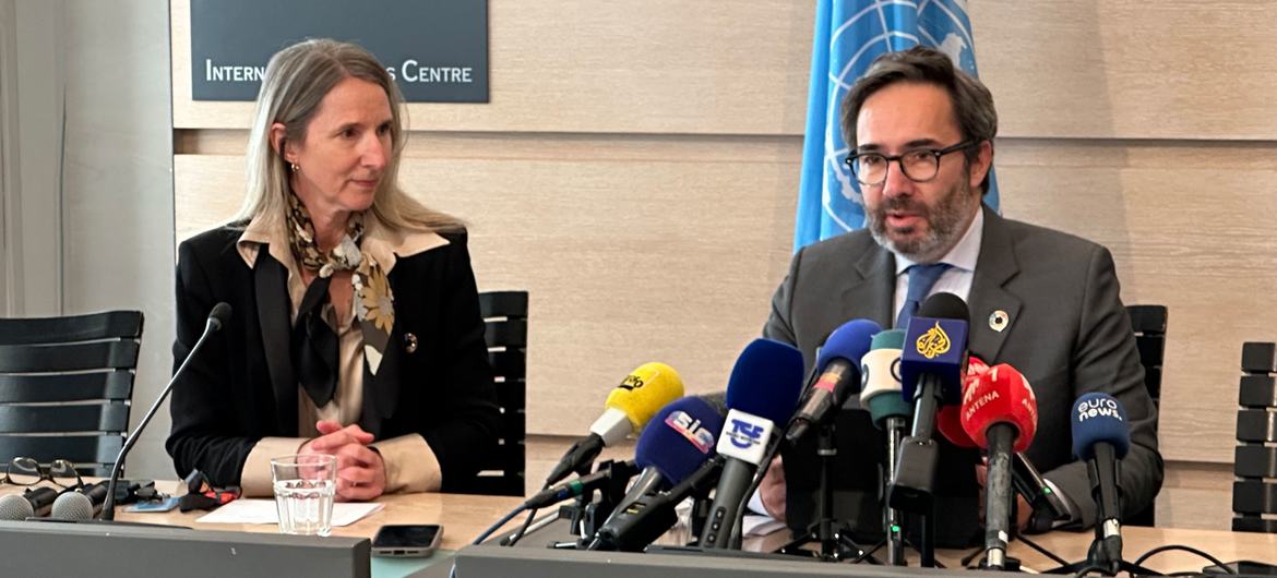 UNOPS Executive Director Jorge Moreira da Silva (right) speaking to the press in the Belgian capital, Brussels.