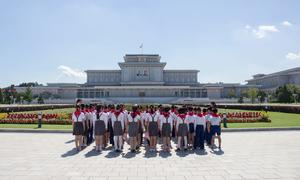 School children visiting Pyongyang,  the capital of the Democratic People's Republic of Korea.