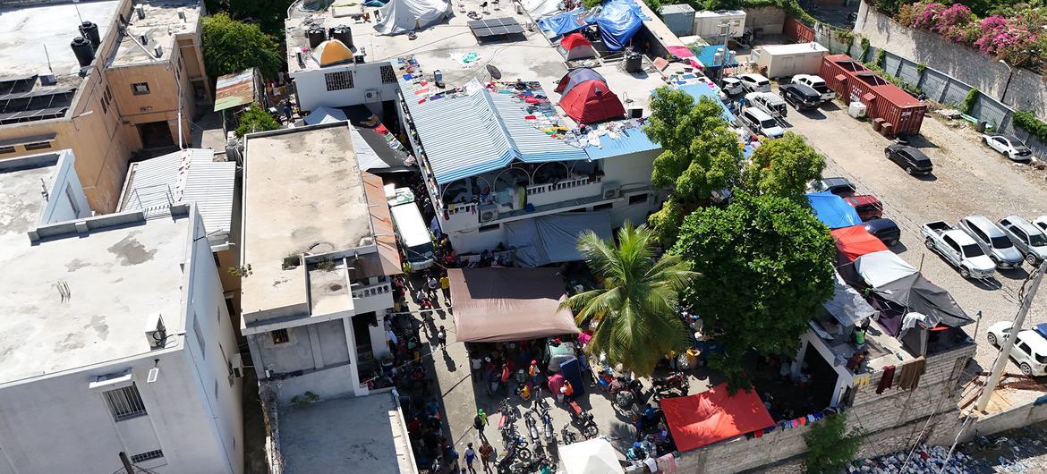 Aerial views of Port-au-Prince and a displacement site in Port-au-Prince.