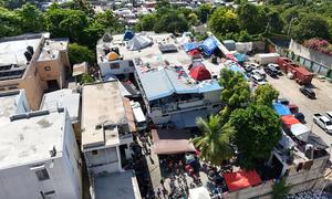 Aerial views of Port-au-Prince and a displacement site in Port-au-Prince.