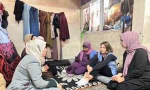 UNRWA worker Louise Wateridge visiting a shelter in Nuseirat, Gaza (Nov 2024)