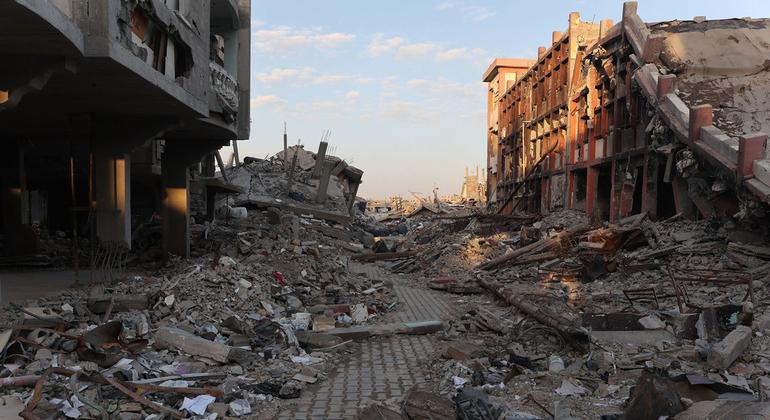 Debris and rubble lines the streets of Gaza.