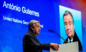 António Guterres, United Nations Secretary-General, speaking at the AI Impact Summit in New Delhi, discussing the role of science in international AI governance and the need for evidence-based policies.