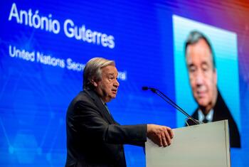 António Guterres, United Nations Secretary-General, speaking at the AI Impact Summit in New Delhi, discussing the role of science in international AI governance and the need for evidence-based policies.