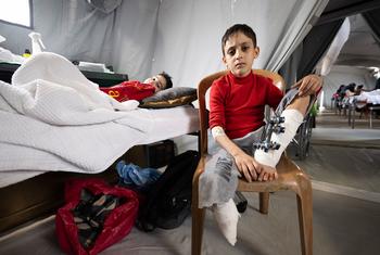 Children receive treatment in a temporary field hospital in Mouraj, a neighbourhood in the south of the Gaza Strip.