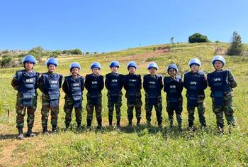 يساعد خبراء إزالة الألغام الكمبوديون في إزالة الألغام الأرضية من جنوب لبنان.