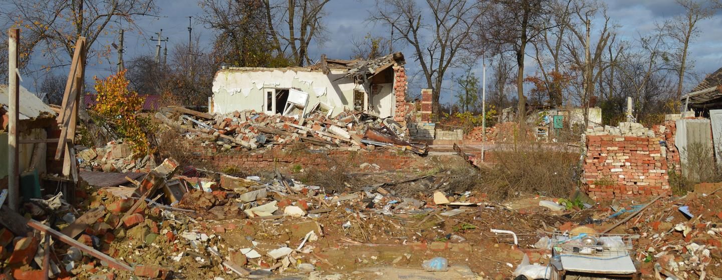 Des bâtiments de l'oblast de Tchernihiv, en Ukraine, restent abandonnés plus d'un an après le début de l'invasion à grande échelle de l'Ukraine.
