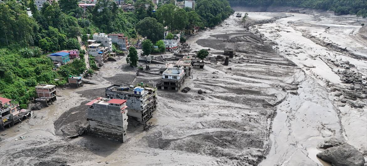 Mud covers Rasuwa District in central-northern Nepal following devastating flash floods.