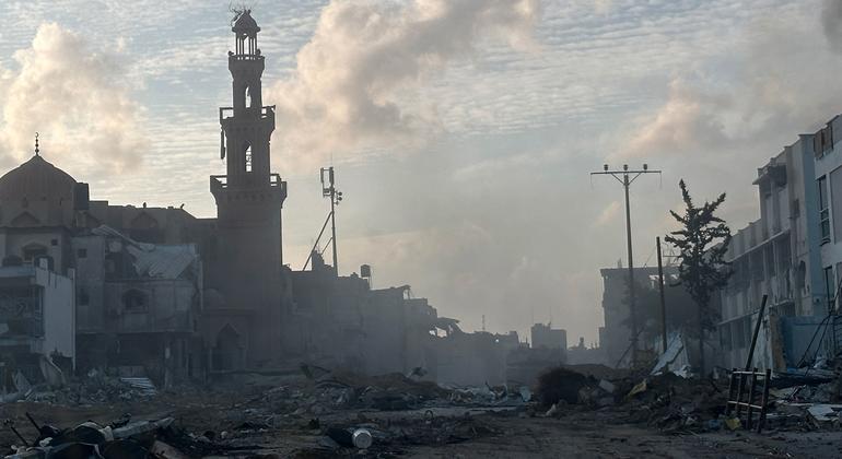 Os bairros de Khan Younis, em Gaza, estão em ruínas.