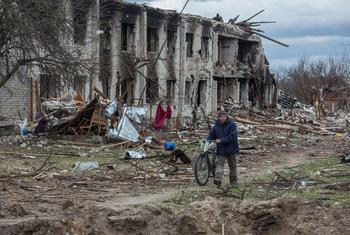 The village of Novoselivka, near Chernihiv, Ukraine has been heavily bombed.