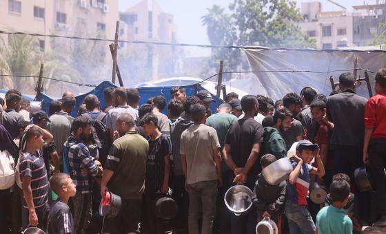 People gather at a food distribution site in Gaza.