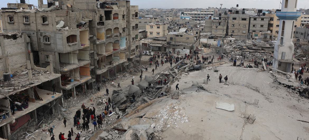 O bairro Al-Shaboura, em Rafah, está em ruínas
