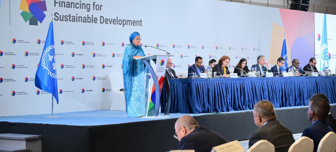 UN Deputy Secretary-General Amina Mohammed addresses  the fourth International Conference on Financing for Development in Addis Ababa.