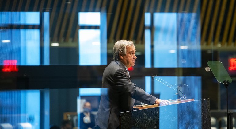 महासभा को सम्बोधित करते हुए,संयुक्त राष्ट्र महासचिव एंतोनियो गुटेरेश.