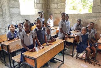 Children return to school following the earthquake in Haiti.