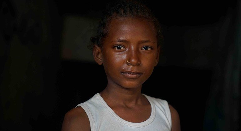 Hala, aged eleven, is the eldest of five daughters who have been displaced by war in Yemen.